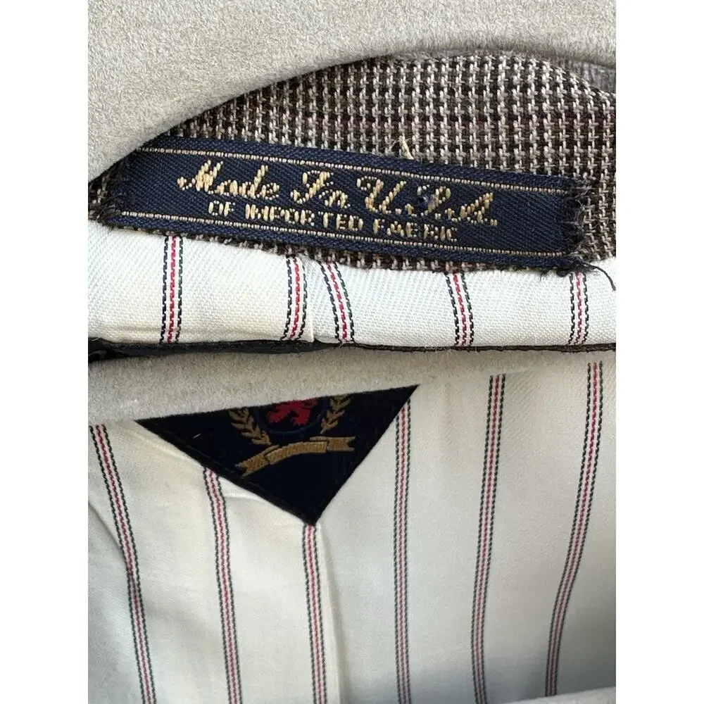 Vintage 90s Tommy Hilfiger Mens 44R Wool Houndstooth Sport Coat Suit Jacket USA